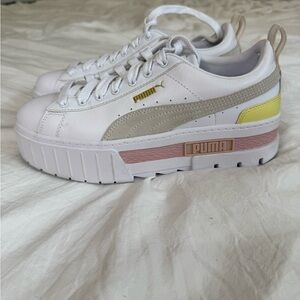Puma White and Yellow Platform Sneakers